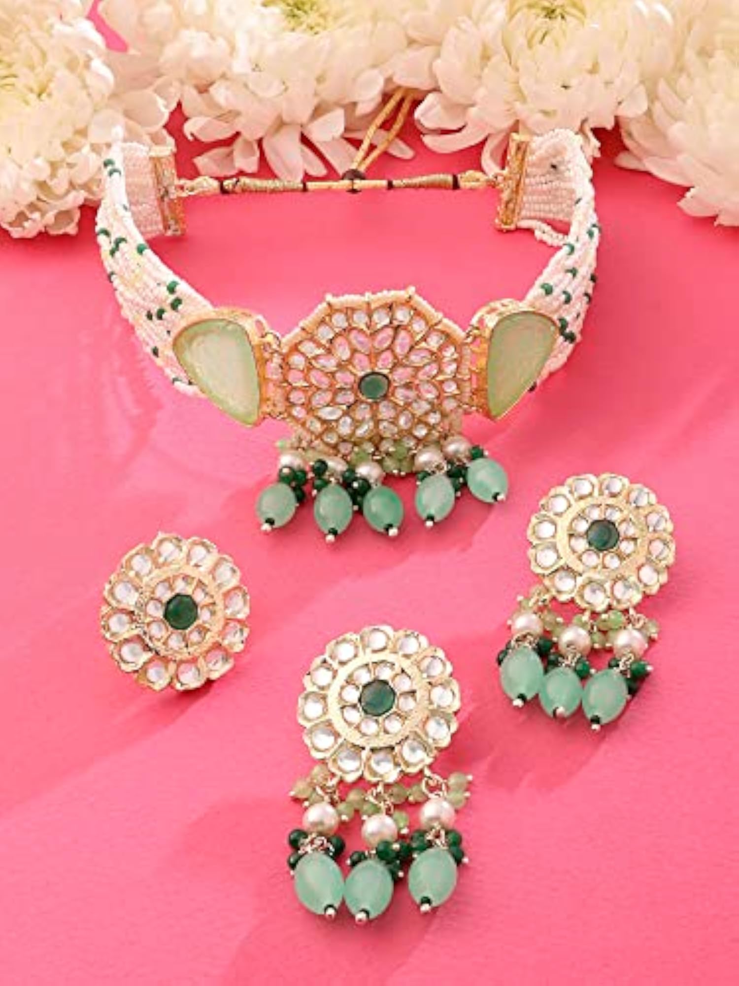 Stones Beads Multistrand Choker Necklace Set - ZPFK15447